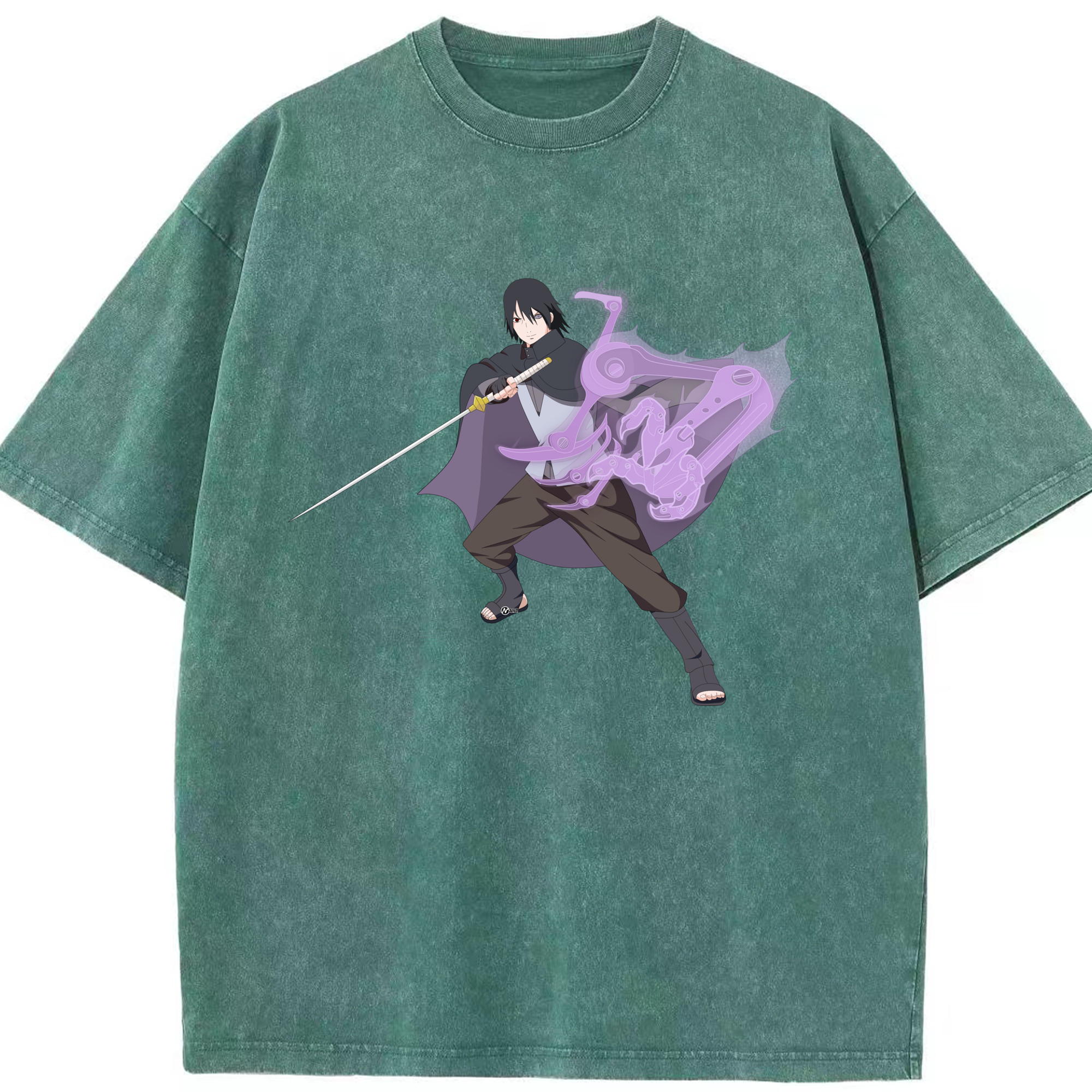 （画像用） NARUTO -ナルト- うちは サスケ Uchiha Sasuke 綿100% ヴィンテージ風 半袖Tシャツ（フロントプリント）